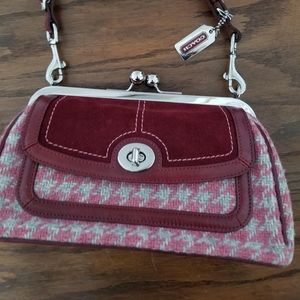 Coach Purse Burgundy and grey herringbone wool